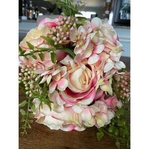 Mauve Cream-colored Artifical Rose Hydrangea Berry Bouquet 10"
